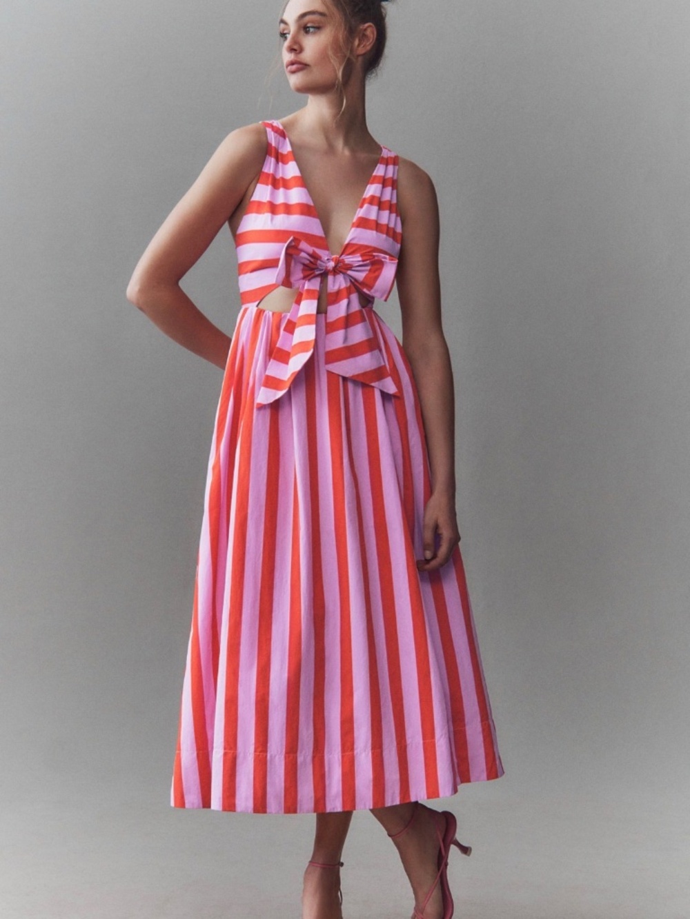 Madeline Sleeveless V-Neck Cutout A-Line Taffeta Midi Dress